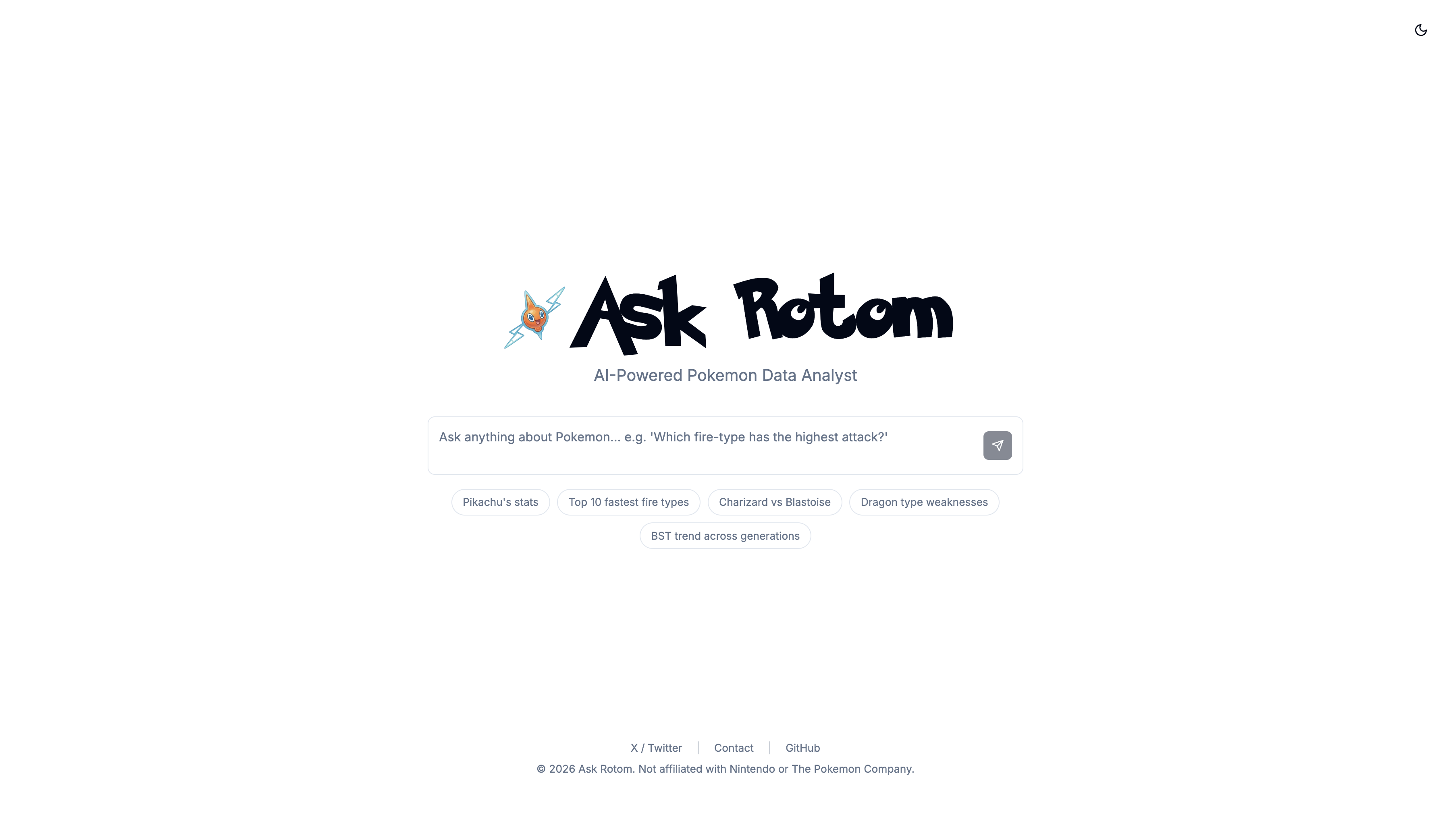 Screenshot of Ask Rotom website