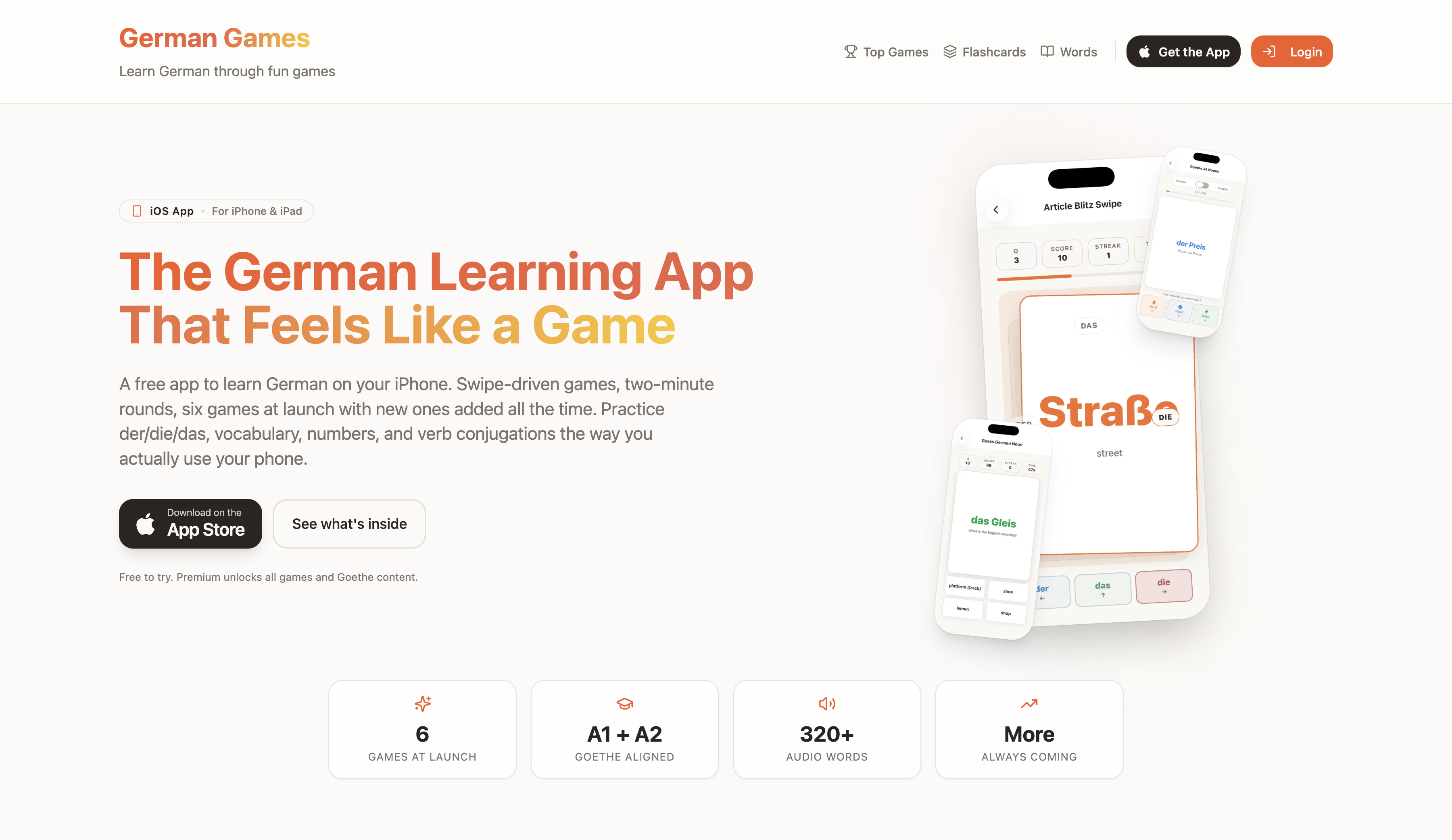 Screenshot of German Games website