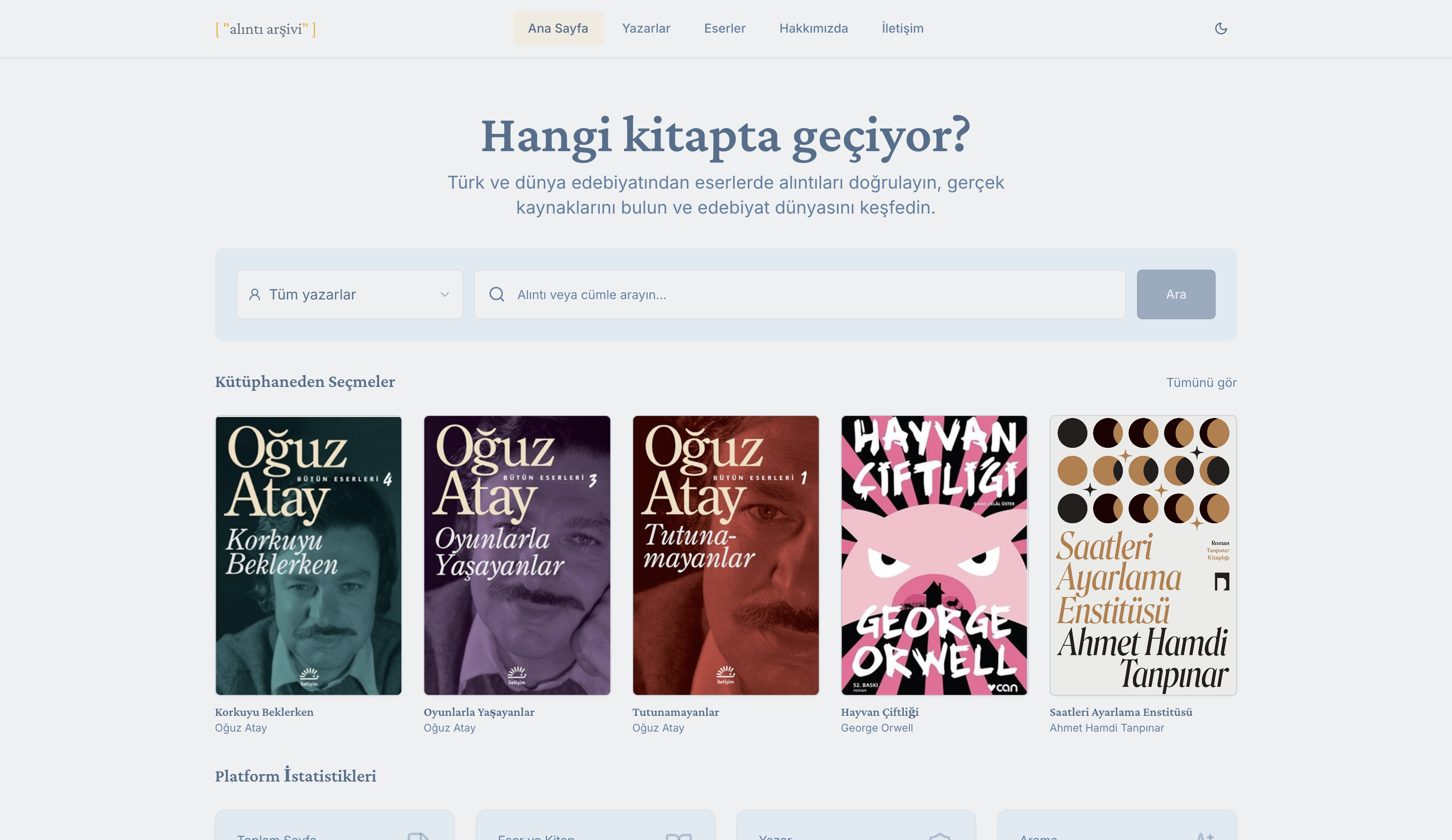 Screenshot of Alıntı Arşivi website