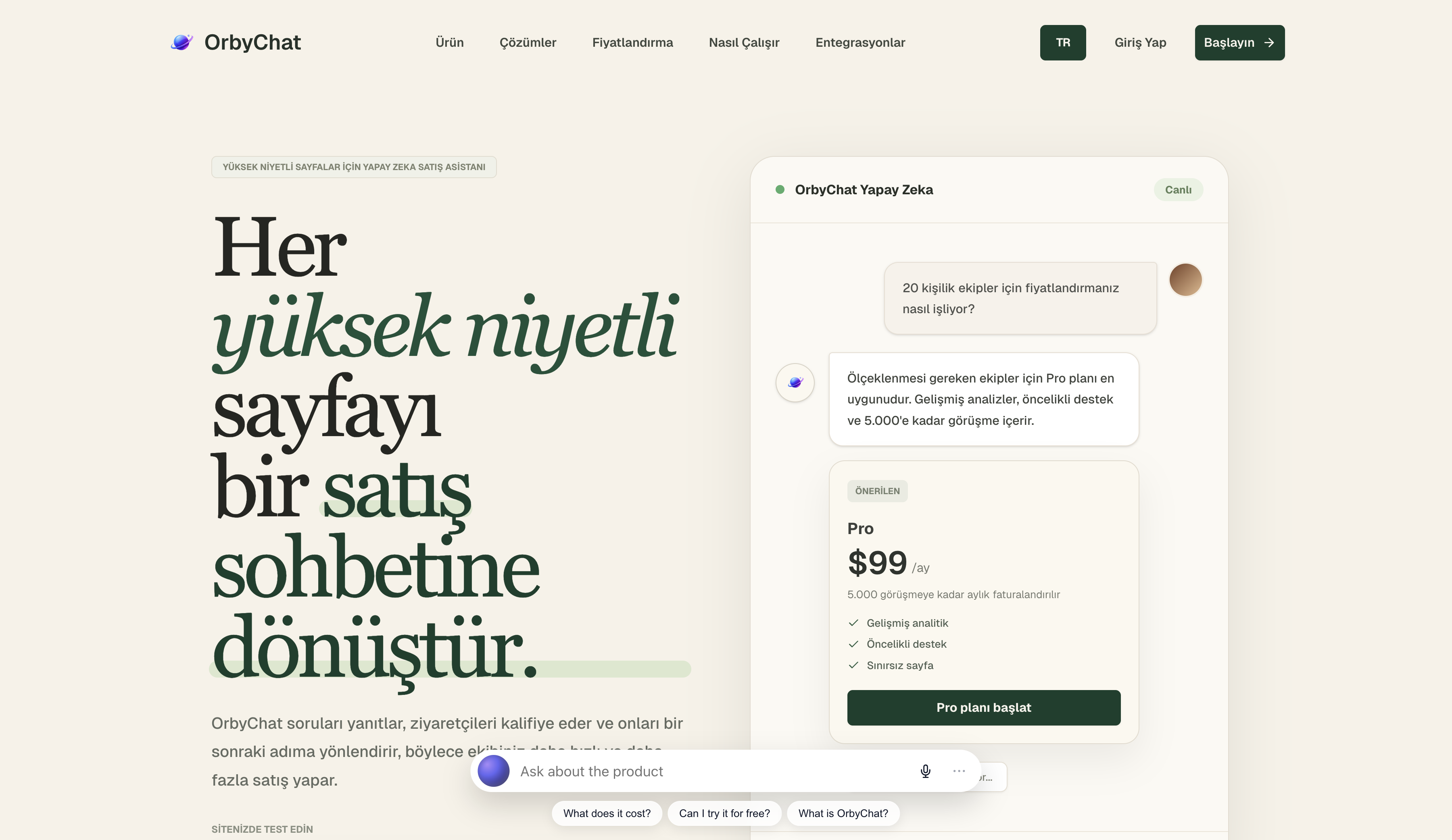Screenshot of OrbyChat website