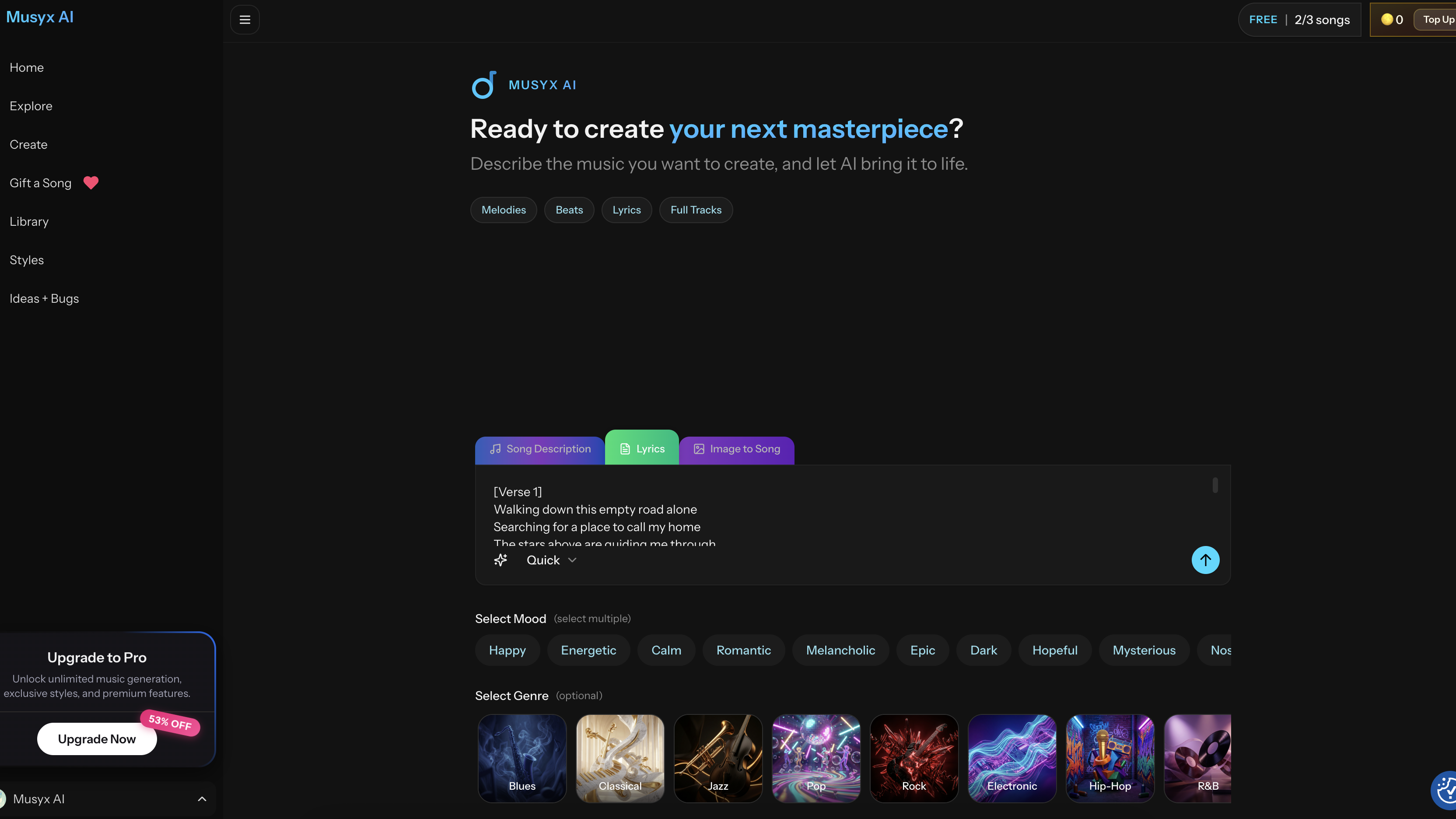 Screenshot of Musyx AI website