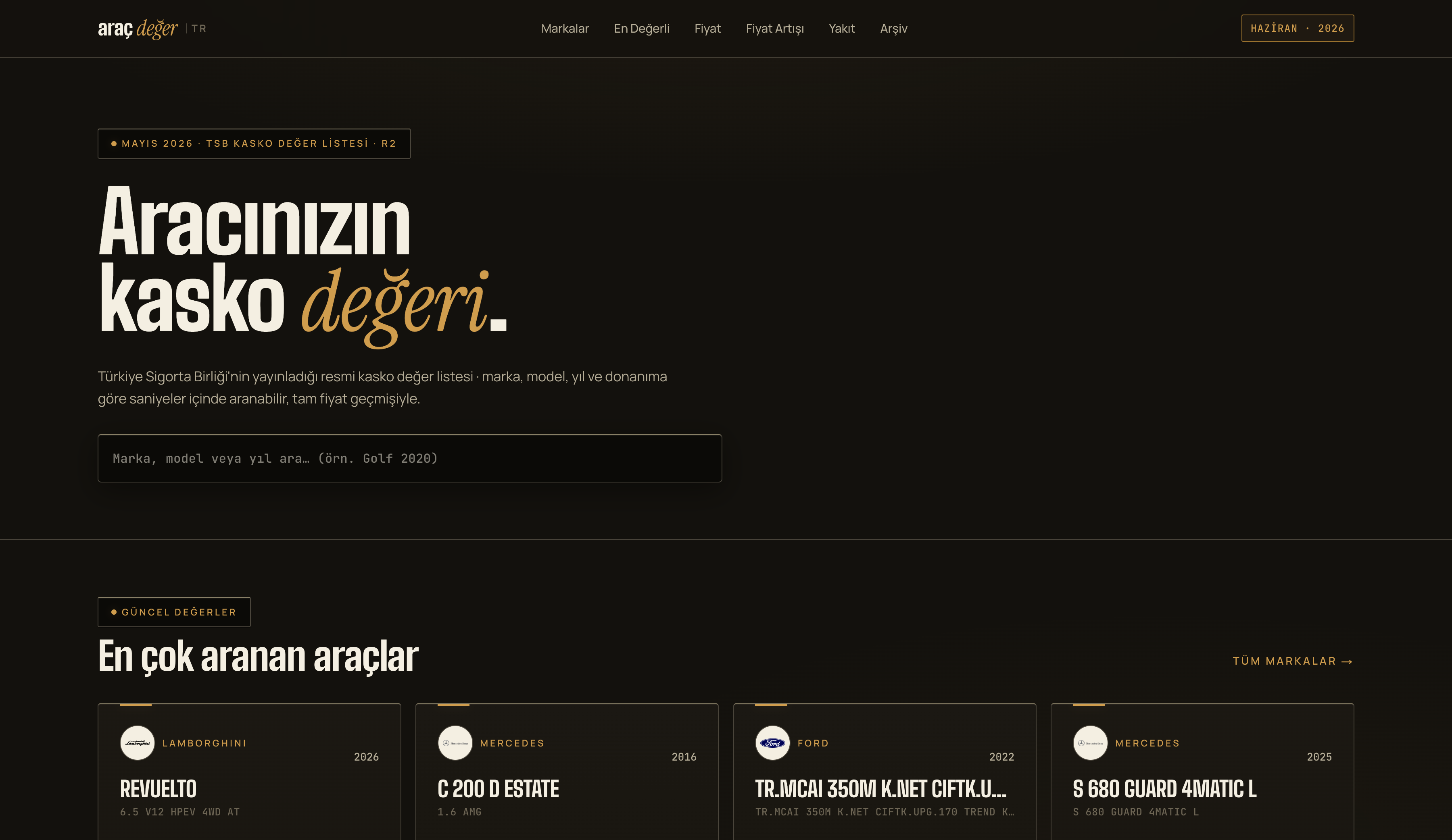 Screenshot of Araç Değer website